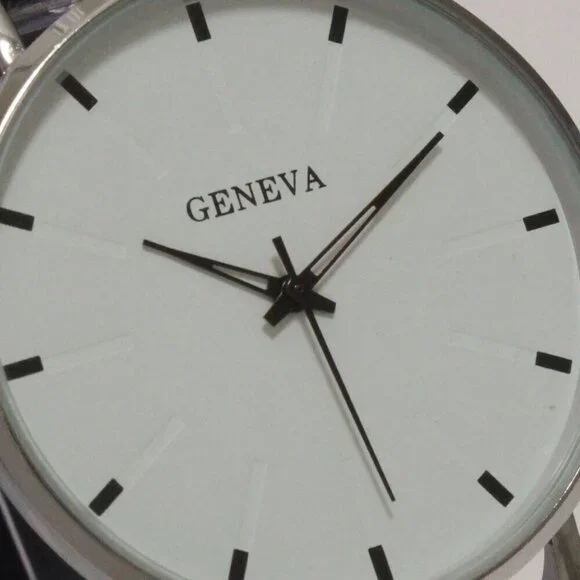 Men's Minimalist Fashion Watch Silver Case White Dial Navy Blue Strap 40mm - Picture 12 of 13